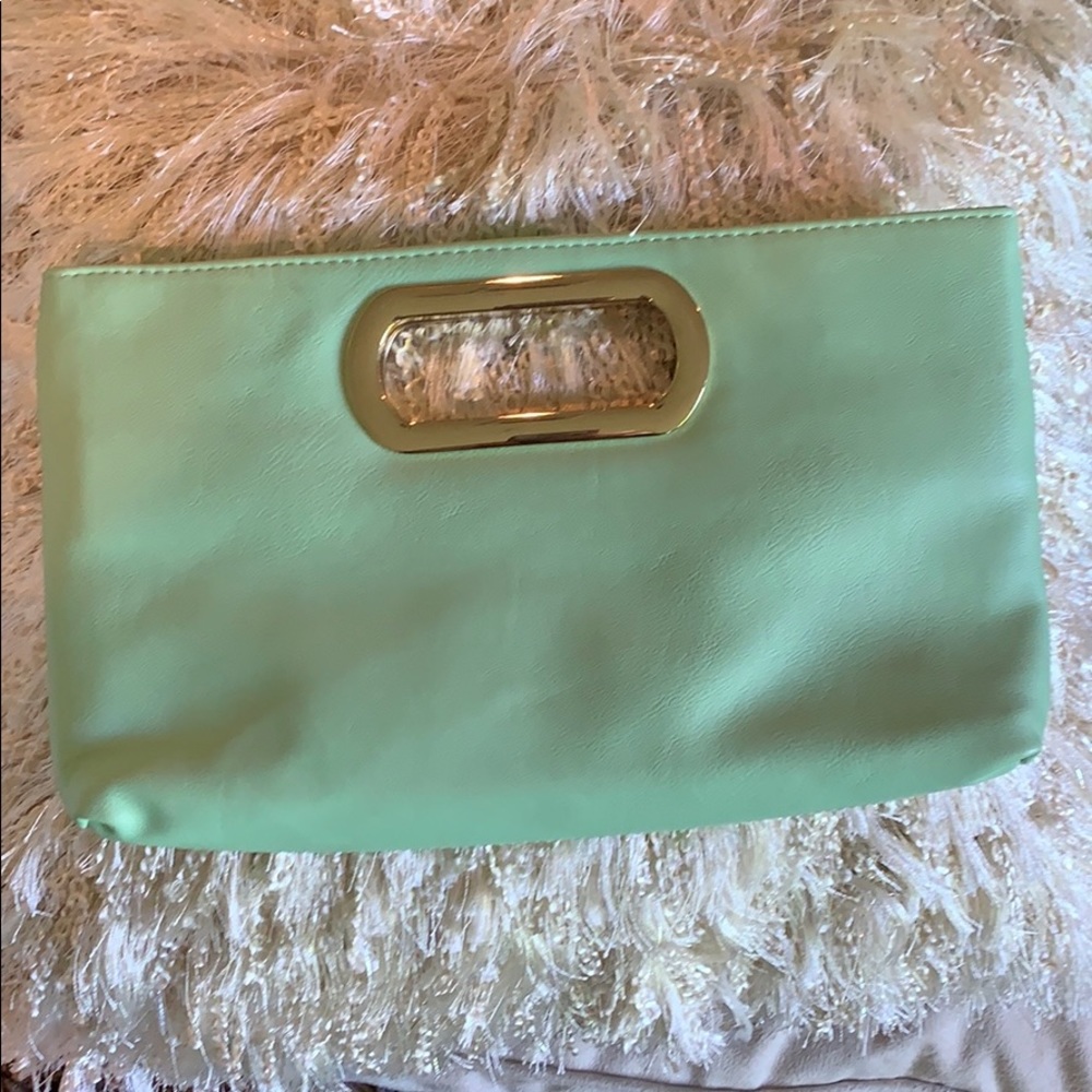 Mint green & gold clutch